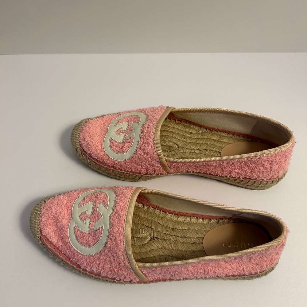 Gucci Pilar Dusty Pink Interlocking G Logo Terrycloth Espadrilles Size 6.5 - Picture 4 of 9
